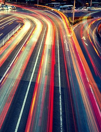 A motorway at night.