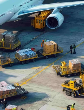 Cargo about to be loaded onto a commercial flight